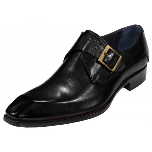 Duca Di Matiste "Massa" Black Genuine Italian Calfskin Monk Strap Shoes.